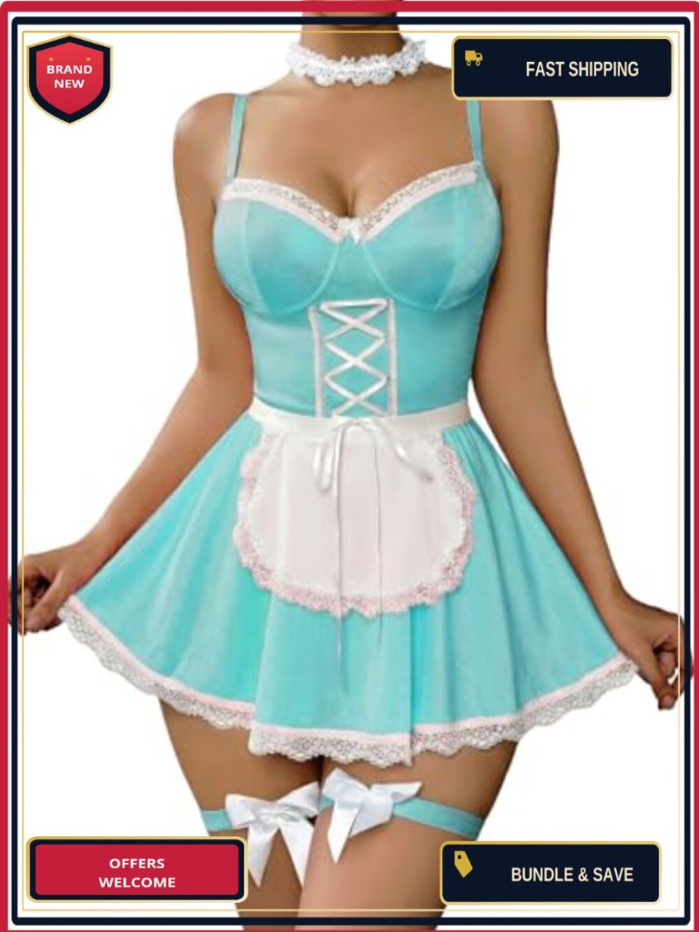 Sexy Maid Lingerie Set Lace Choker Apron Thong Cosplay Halloween